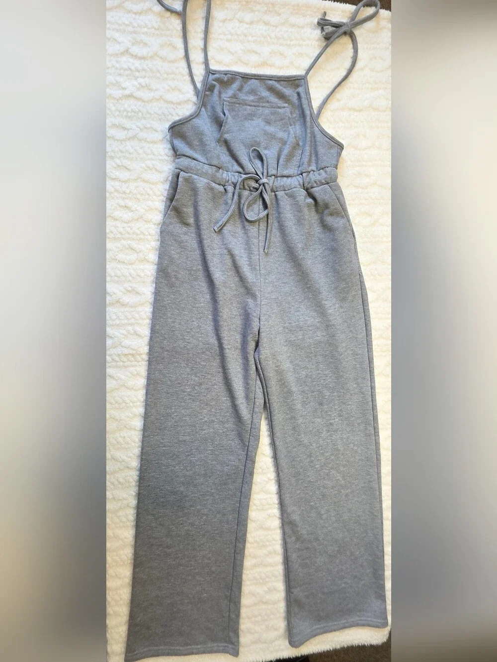 Blue Blush Gray Tie Strap Wide Leg Lounge Jumpsuit M